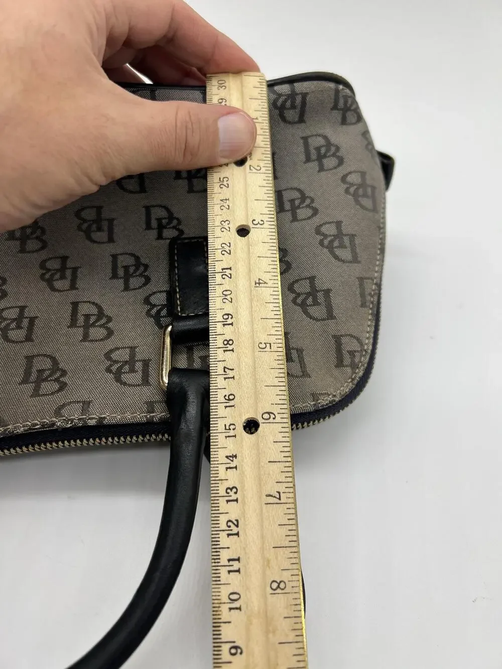 Dooney & Bourke Satchel Bag Womens Medium Gray Logo Canvas Leather Zip Purse